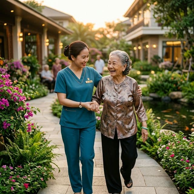 Caring medical team supporting a senior